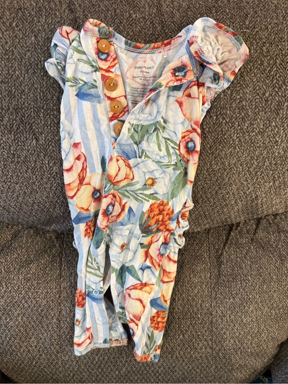Posh Peanut Blue Floral Stripe Bodysuit with Button Front